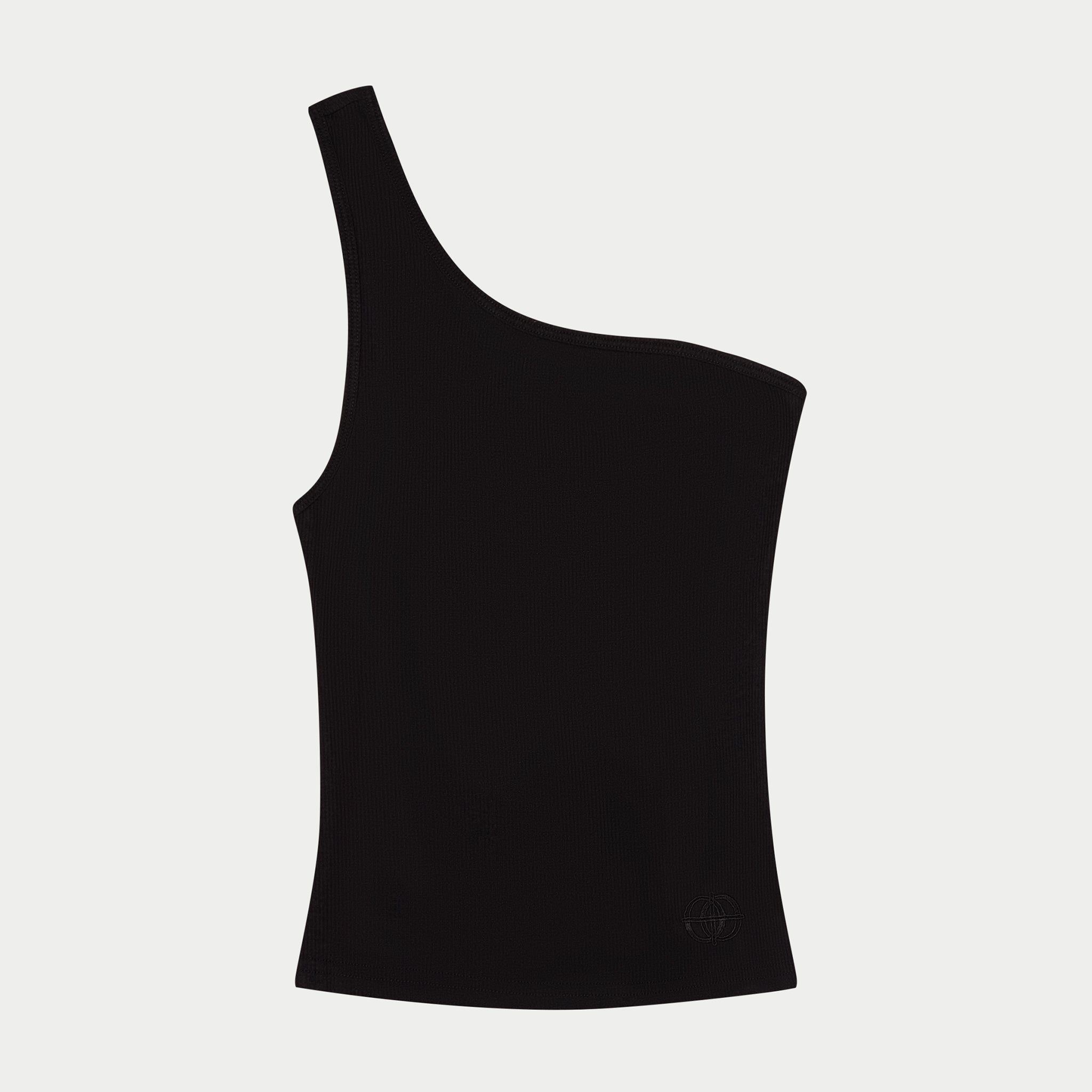 RIBBED ONE SHOULDER TANK - BLACK