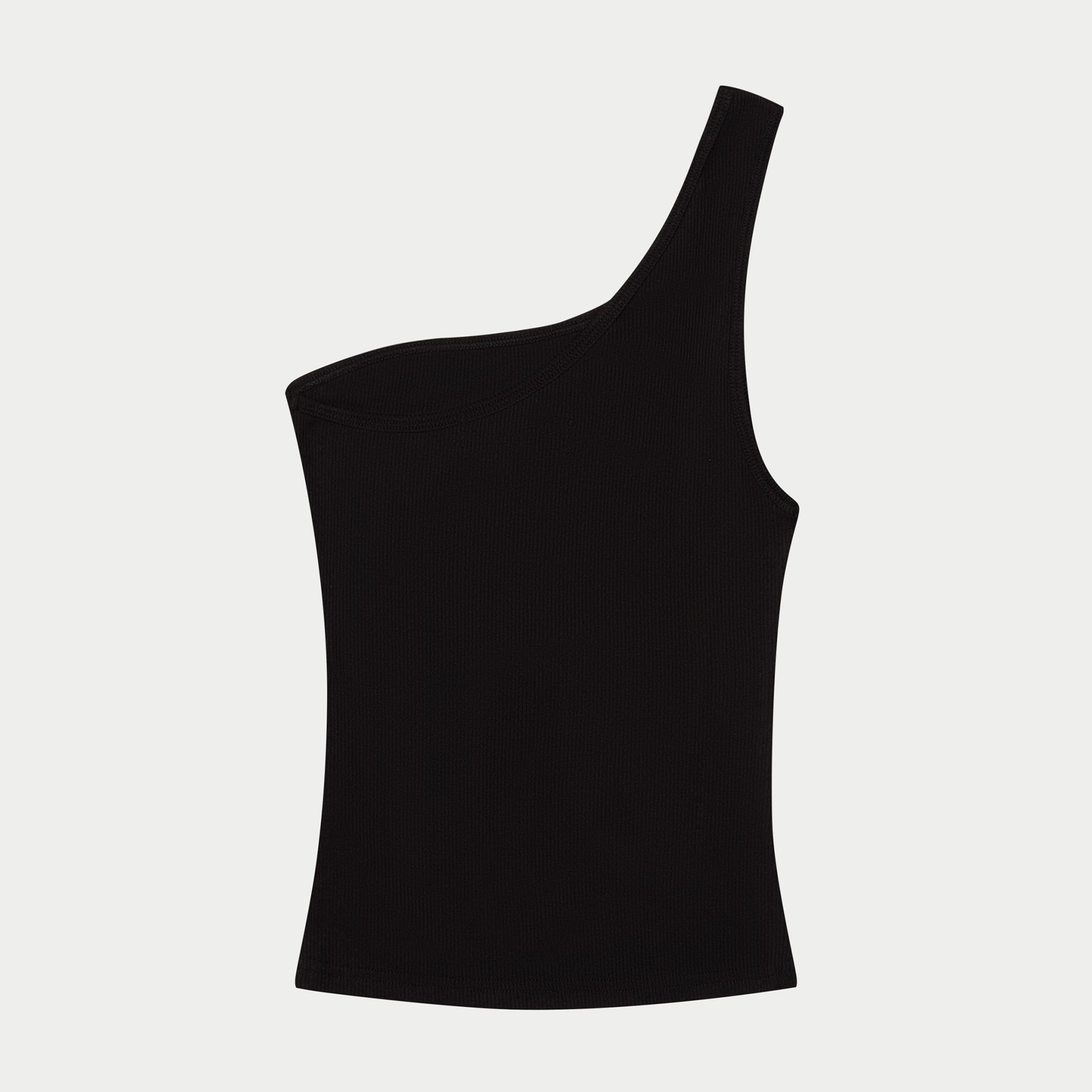 RIBBED ONE SHOULDER TANK - BLACK